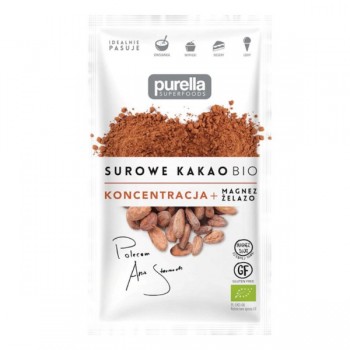 Purella Superfoods | Surowe kakao BIO. Koncentracja. Magnez + Żelazo 40g