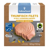 Followfood - Tuńczyk bonito MSC filety fair trade w BIO oleju słonecznikowym 185g (130g)