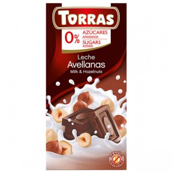 Torras | Czekolada mleczna z orzechami laskowymi bez dodatku cukru 75g