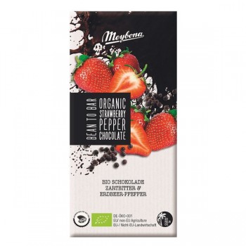 Meybona | Czekolada gorzka z kawałkami truskawek i z czarnym pieprzem BIO 100g
