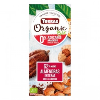 Torras | Czekolada ekologiczna gorzka 62% kakao z całymi migdałami bez dodatku cukru BIO 150g