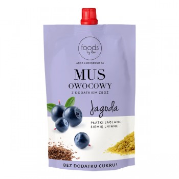 Foods by Ann | Mus owocowy Jagoda Płatki jaglane Siemię lniane 100g