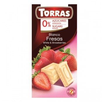 Torras | Czekolada biała z truskawkami bez cukru 75g