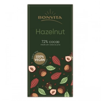 Bonvita | Czekolada premium gorzka 71% z orzechami laskowymi bez laktozy bezglutenowa BIO 100g