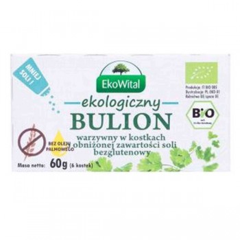 EkoWital | Bulion warzywny w kostkach o obniżonej zawartości soli bezglutenowy BIO 60g