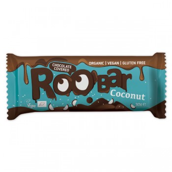 Roobar | Baton kokosowy w polewie z gorzkiej czekolady bezglutenowy BIO 30g