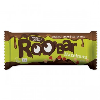 Roobar | Baton z orzechami laskowymi w polewie z gorzkiej czekolady bezglutenowy BIO 30g