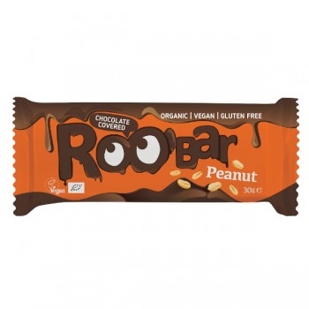 Roobar | Baton z orzeszkami ziemnymi w polewie z gorzkiej czekolady bezglutenowy BIO 30g