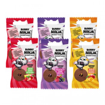 Bunny Ninja | 6x Przekąska owocowa o smaku (jabłko-malina-czarna porzeczka, jabłko-banan-truskawka, jabłko-mango)