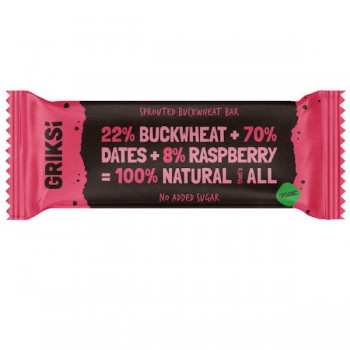 Griksi | Baton ze skiełkowaną gryką i malinami raw bez dodatku cukrów bezglutenowy BIO 35g