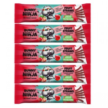 Bunny Ninja | 5x Fruit Straws przekąska owocowa o smaku jabłko-truskawka 16g