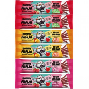 Bunny Ninja | 6x Fruit Straws przekąska owocowa o smaku (jabłko-truskawka 16g, jabłko-malina 16g, jabłko-mango 16g)