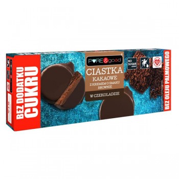 Pure&Good | Ciastka kakaowe z kremem o smaku brownie w czekoladzie gorzkiej bez dodatku cukru 128g