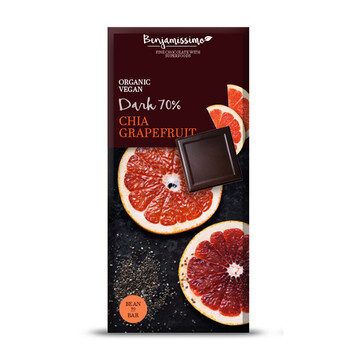 BioBenjamin | Bezglutenowa czekolada wegańska gorzka z chia i grapefruitem BIO 70g