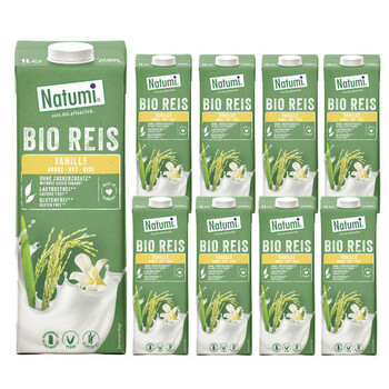 Natumi | 8x Napój ryżowo - waniliowy bez dodatku cukrów bezglutenowy BIO 1l