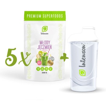 5x Młody jęczmień proszek 250g + Shaker GRATIS!